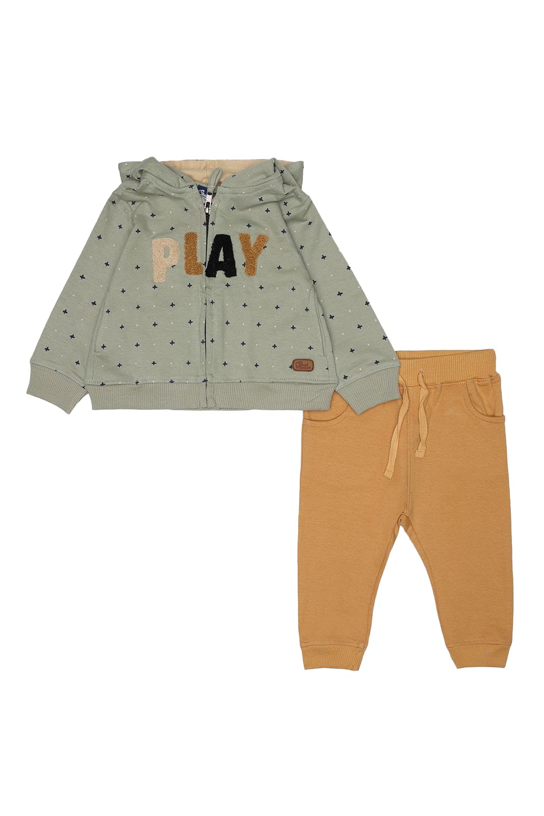 Street Monkey - Felpa con Cappuccio per Bambini con Stampa 'Play', Verde Salvia con Motivo a Stelle, Cerniera Intera