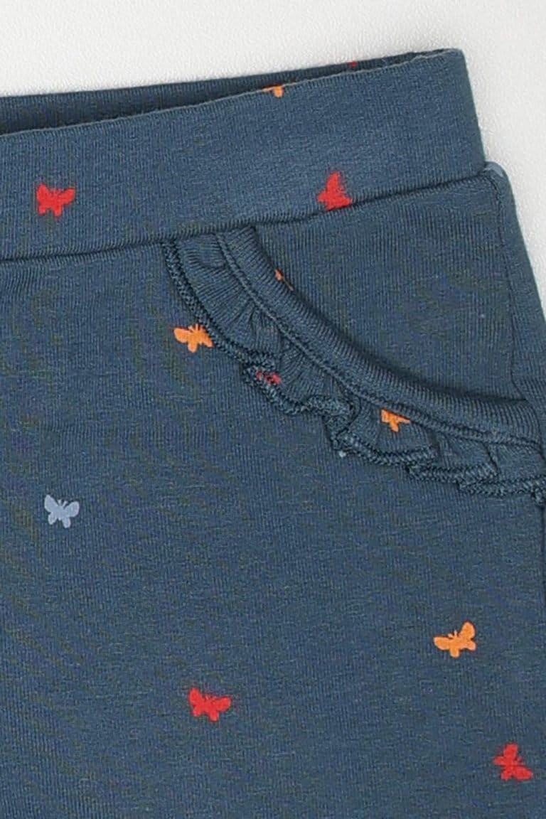 Street Monkey - Set Bambina con Maglietta a Maniche Lunghe con Farfalle e Shorts con Stampa, Grigio Chiaro e Blu, 2 Pezzi