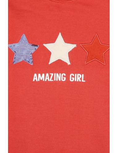 Street Monkey - Felpa Bambina con Stelle, Rosso Corallo, Maniche Lunghe con Volant, Stampa 'Amazing Girl'