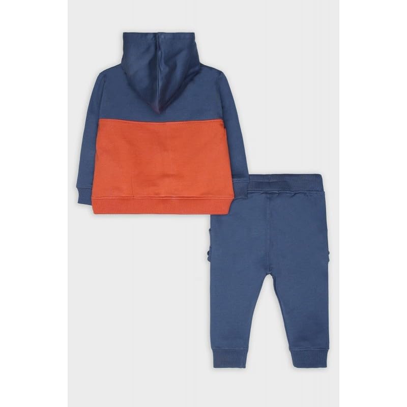 Street Monkey - Tuta Sportiva per Bambini con Felpa con Cappuccio 'Learn Something Every Day', Due Pezzi, Blu Navy e Arancione