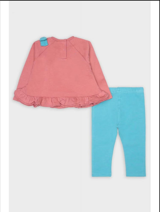 Street Monkey - Completo Bambina 'Artist', Felpa Rosa con Volant e Leggings Turchesi, 2 Pezzi