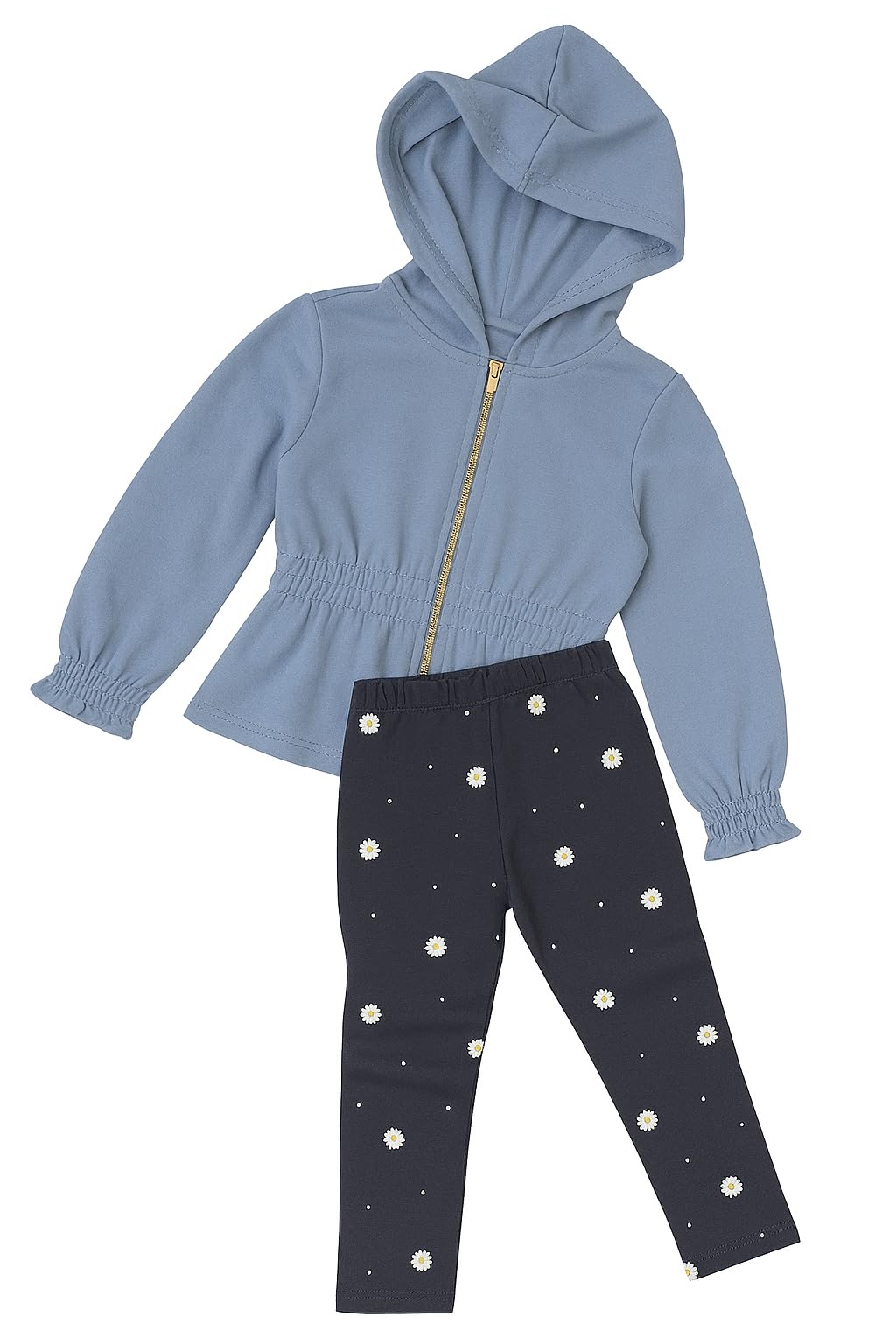 Street Monkey - Set Bambina 2 Pezzi, Felpa con Cappuccio Blu con Zip e Leggings Navy con Stampa Floreale