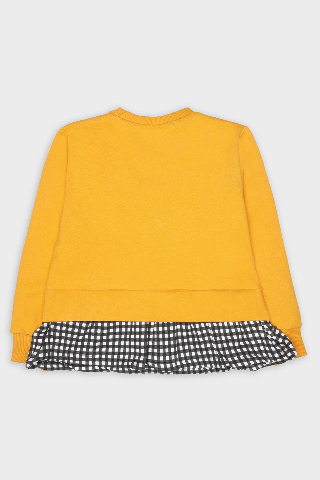 Street Monkey - Felpa Gialla con Design Love, Dettaglio Gingham, Orlo a Balza, Manica Lunga