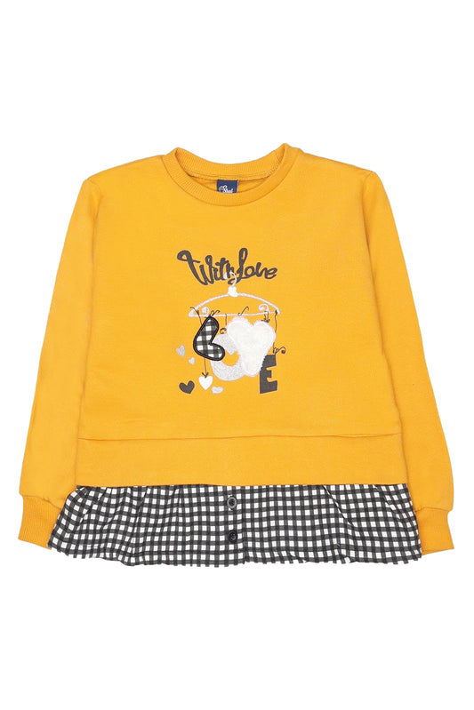Street Monkey - Felpa Gialla con Design Love, Dettaglio Gingham, Orlo a Balza, Manica Lunga