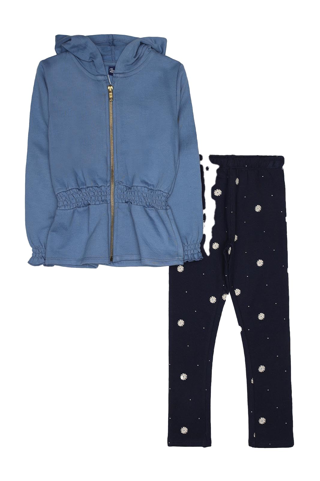 Street Monkey - Set Bambina 2 Pezzi, Felpa con Cappuccio Blu con Zip e Leggings Navy con Stampa Floreale