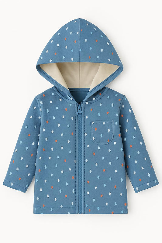 Street Monkey - Set Neonato 3 Pezzi, Felpa con Cappuccio Blu a Pois, T-Shirt, Pantaloni Beige