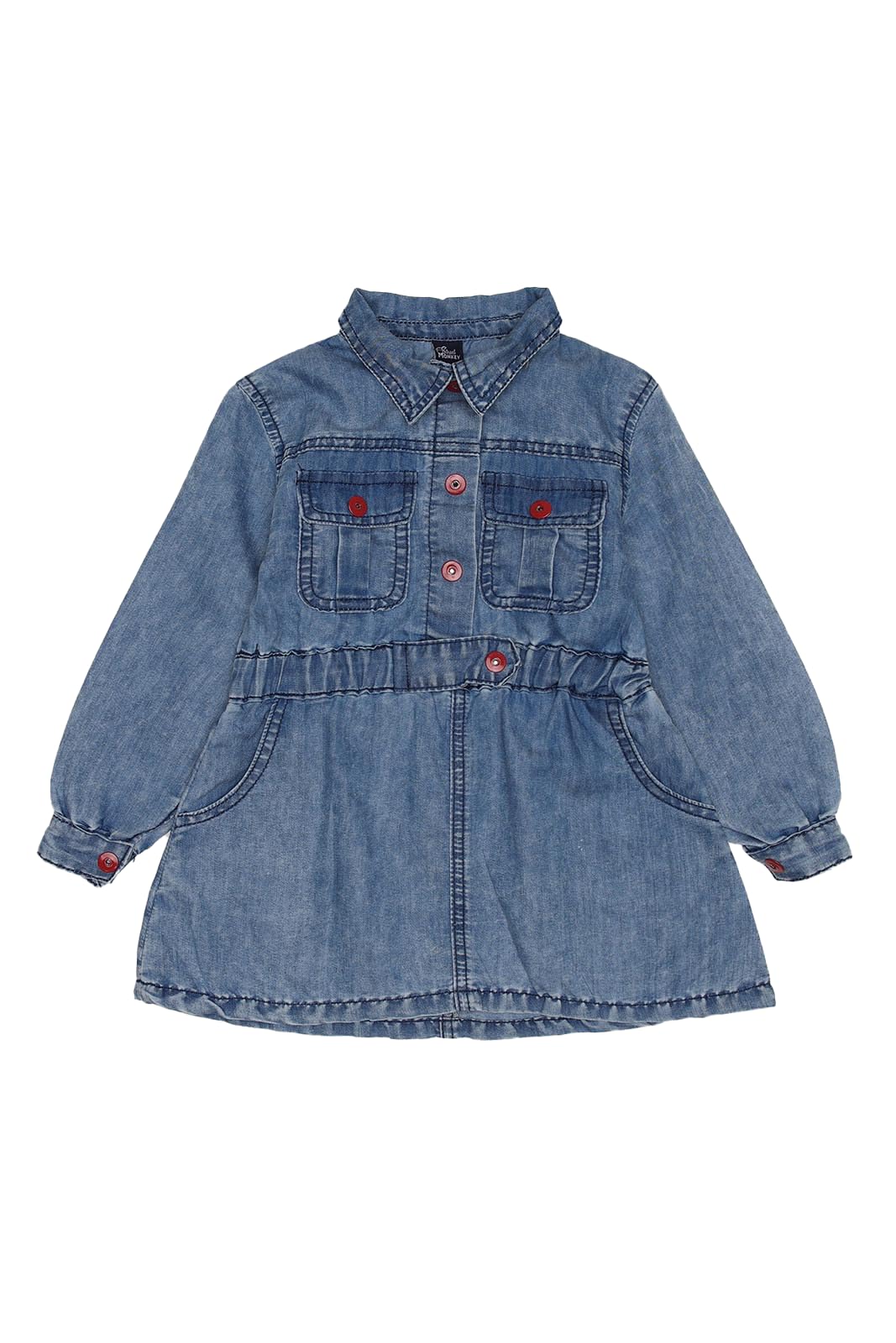 Street Monkey - Vestito in Jeans per Bambina, Stile Casual con Cintura, Maniche Lunghe, Tasche Frontali