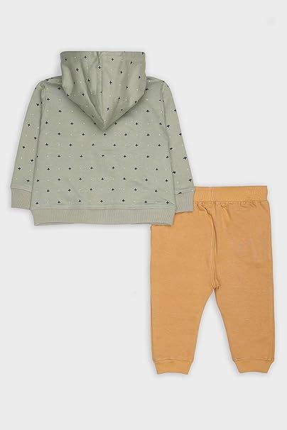 Street Monkey - Felpa con Cappuccio per Bambini con Stampa 'Play', Verde Salvia con Motivo a Stelle, Cerniera Intera