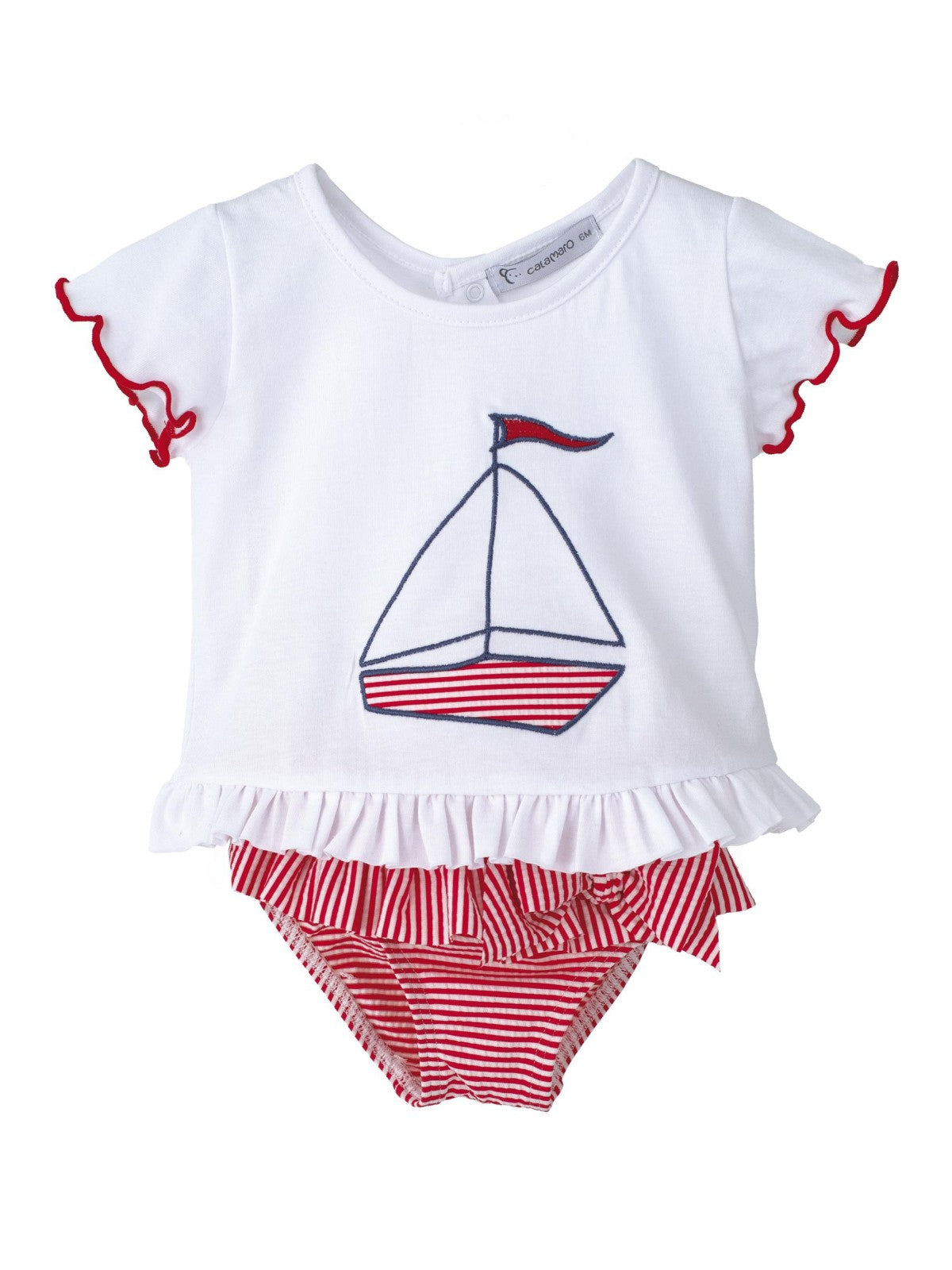 Set Due Pezzi Neonato, T-Shirt Bianca con Barchetta
