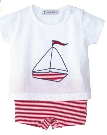 Completo Bambino Neonato Calamaro Baby Set Coordinato Estivo Maschio con Barchetta