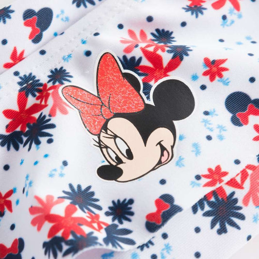 Slip da Bagno Disney Minnie Mouse, Motivo Floreale Bianco con Fiori Blu e Corallo