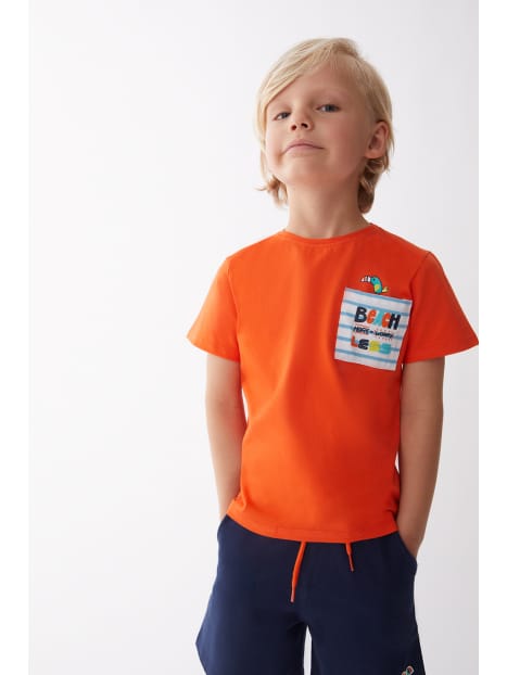 Street Monkey Completo Estivo per Bambini, Maglietta Arancione e Pantaloncini Blue Navy