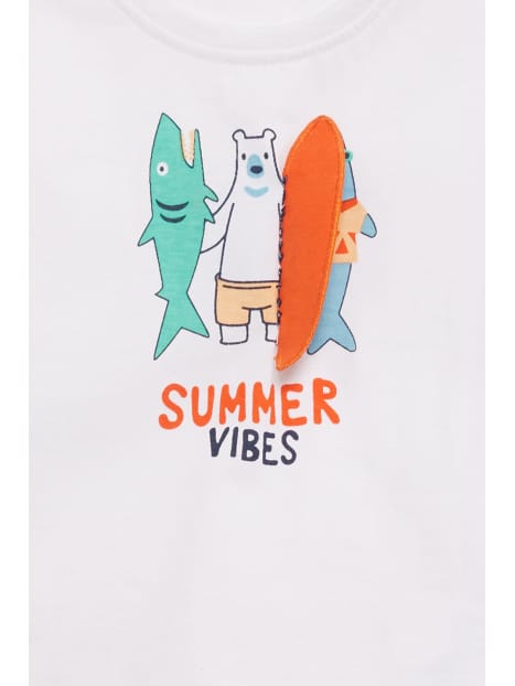 Street Monkey Set Estivo per Bambini, T-Shirt Bianca con Stampa Summer Vibes, Pantaloncini Arancioni