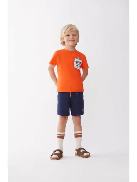 Street Monkey Completo Estivo per Bambini, Maglietta Arancione e Pantaloncini Blue Navy